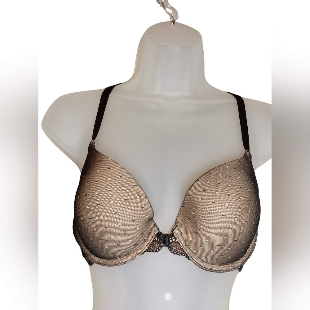 DKNY Whimsigoth Full Coverage 36C gold and black polka dot lace bra (#965)
